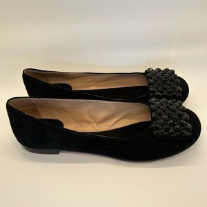 Kate Spade New York Black Suede Leather Ballet Flats with Jeweled Embellishment